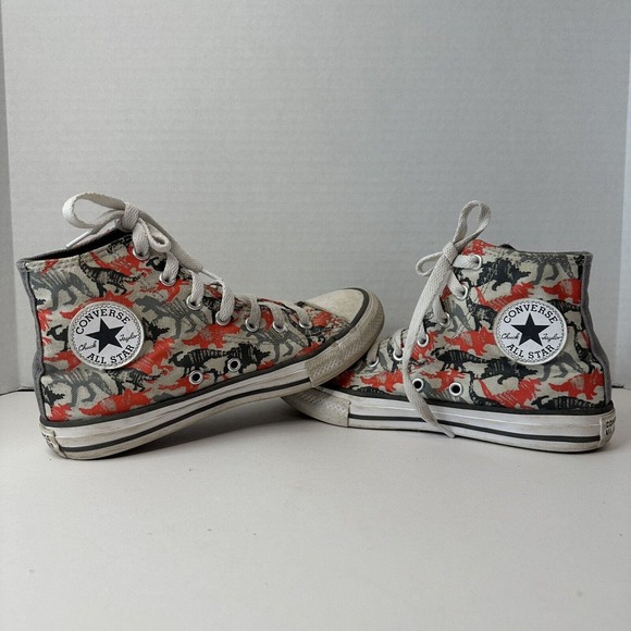 Converse All Star Chuck Taylor Dinosaurs Junior US SZ 2 Orange/Grey HighTop - Picture 7 of 13